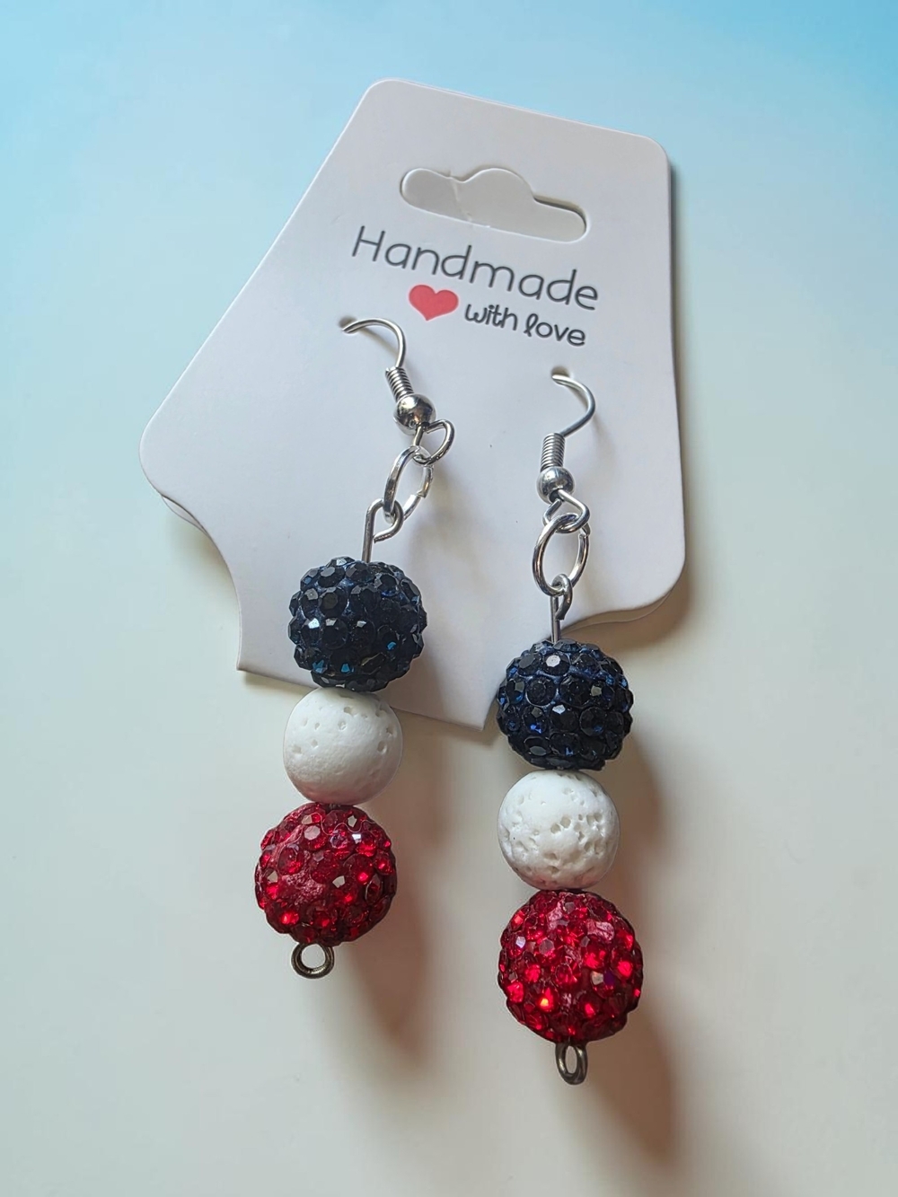 Styleandstone Red White Blue Lava Rock Patriotic Dangle Earrings New